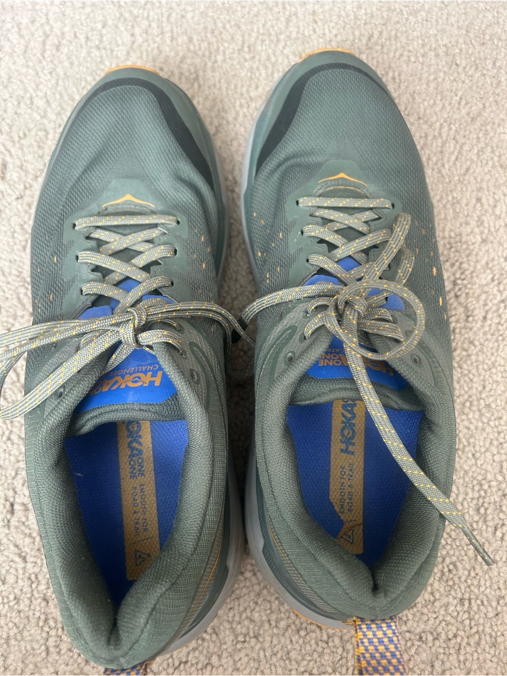 Hoka Men's Trail Runners in Olive Green with Yellow Accents - Picture 5 of 6